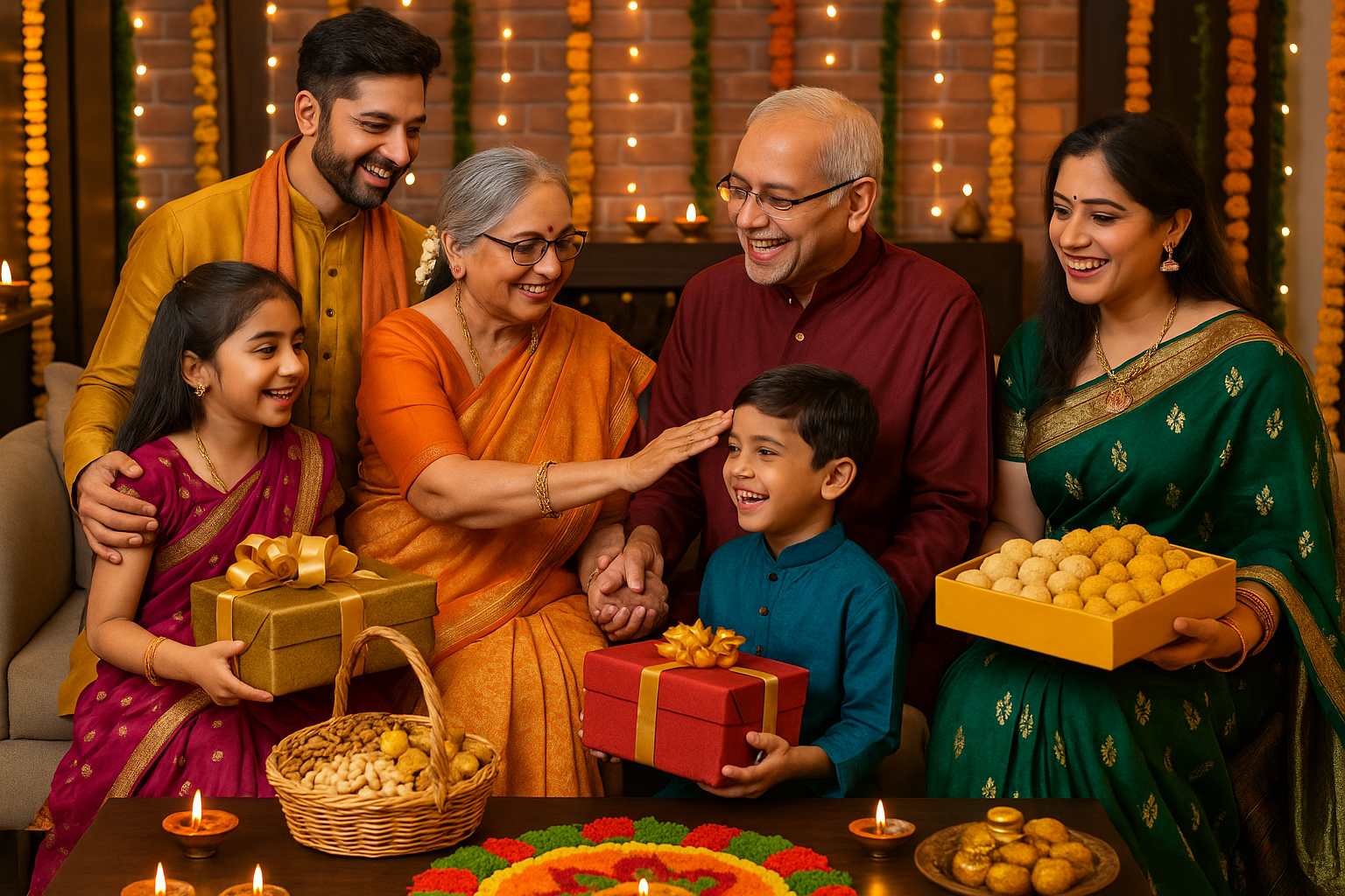 Keep standard image with hindu gifts and celebration with family